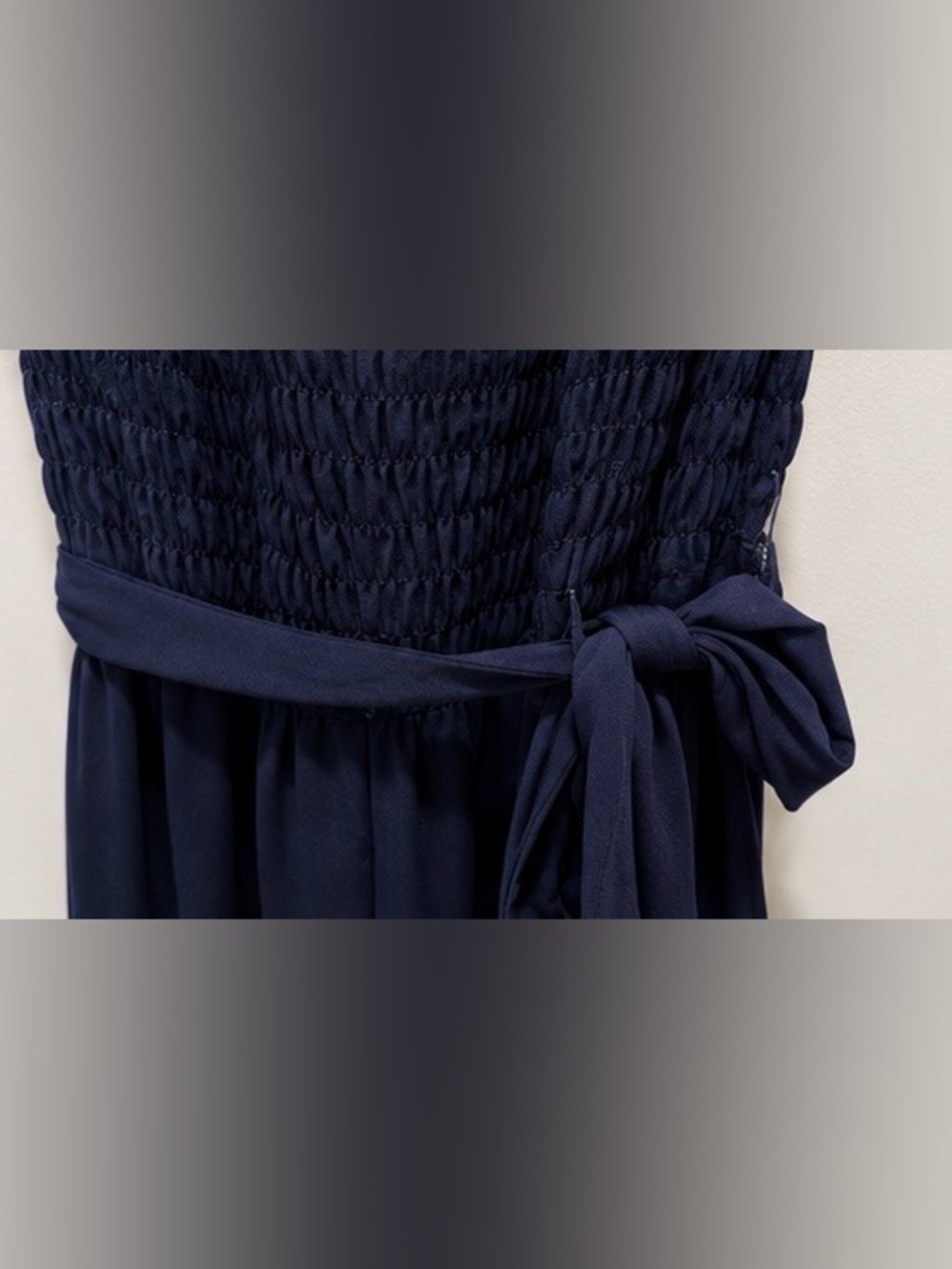 NWT London Times Navy Smocked Wide Leg Jumpsuit Size 12 Pockets - Picture 5 of 8